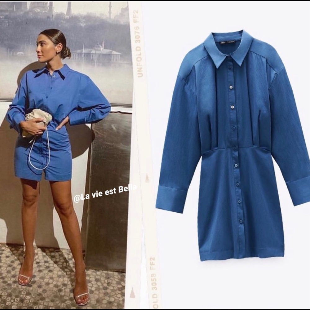 Zara NWT BLUE SHIRT DRESS